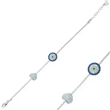 

KUTAYDAN 925 Sterling Silver Heart Evil Eye Women Bracelet