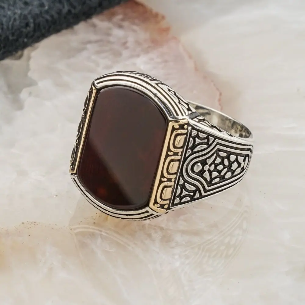 925 пробы Серебряный Гладкий агатовый камень мужское кольцо
