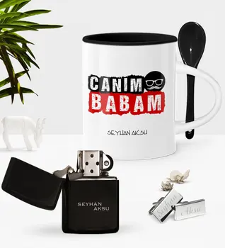 

Personalized Dear Dad With Spoon Cup Cigarette Lighter Cufflink Seti-6