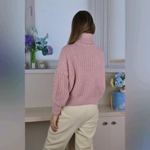 Suéter de cuello alto suelto para mujer, jerséis de punto cálidos y elegantes de gran tamaño, Tops sólidos de moda, Jersey de punto 2021