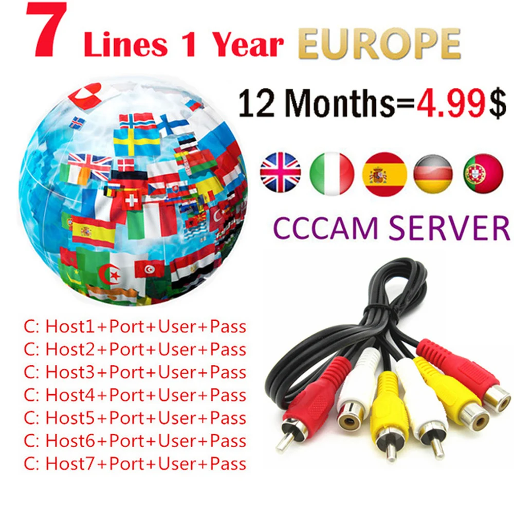 

Europe Stable Cccam 7 clines Satellite Receiver account HD Server DVB-S2 Receptor For Spain Poland india Germany GTmedia V8 Nova