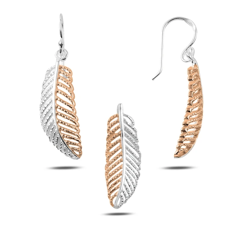 

Silver 925 Sterling Rose Gold Plated Dangle Leaf Set