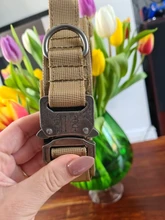 Collar de perro personalizado con grabado de nombre libre, hebilla de Metal fuerte, táctico, perro militar, con mango de Control, liberación rápida