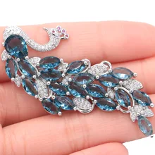 61x26 мм SheCrown большой тяжелый 13,6 г Феникс создан Лондон Голубой топаз Турмалин CZ Свадебная серебряная брошь