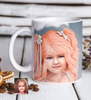 

Personalized Female Child Artistic Portrait Design White Mug Bardak-3 Reliable Gift Special Occasions Quality Print Funny Drink