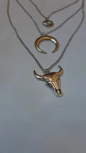 Docona-collar multicapa de ojo de Luna y cabeza de toro para mujer, gargantilla de capas geométricas, Vintage, Color plata, C18107