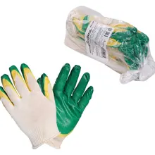 Перчатки ХБ с двойным латексным покрытием ладони, зеленые(5 пар) AIRLINE AWG-C-09