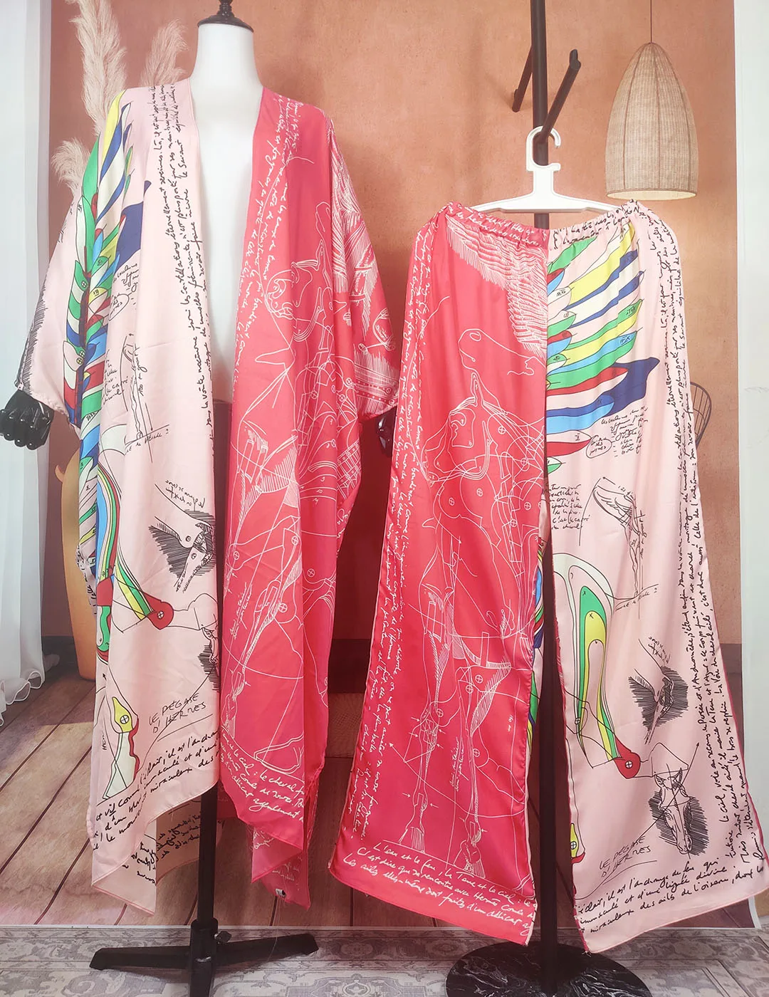 Bohemian 2022 New Fashion Summer Vacation Beach Kimonos & Pants For Women Oversize Europe Popular Two Pieces Set Kaftan Clothes