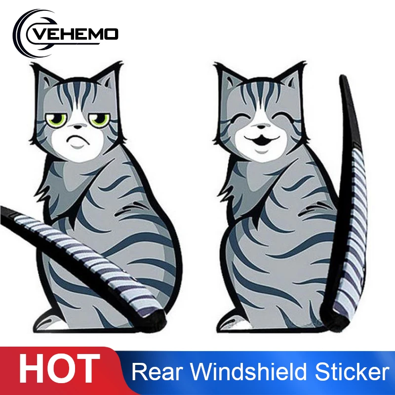 

1pc Creative Cartoon Cat Moving Tail Stickers Reflective Car Stickers Window Wiper Decals Rear Windshield Sticker Car Styling