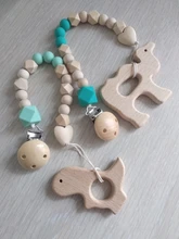 Mordedor de madera orgánico para bebé, mordedor en forma de Animal Natural, juguete de dentición, cuentas de silicona, regalo para bebé recién nacido, 2 uds.