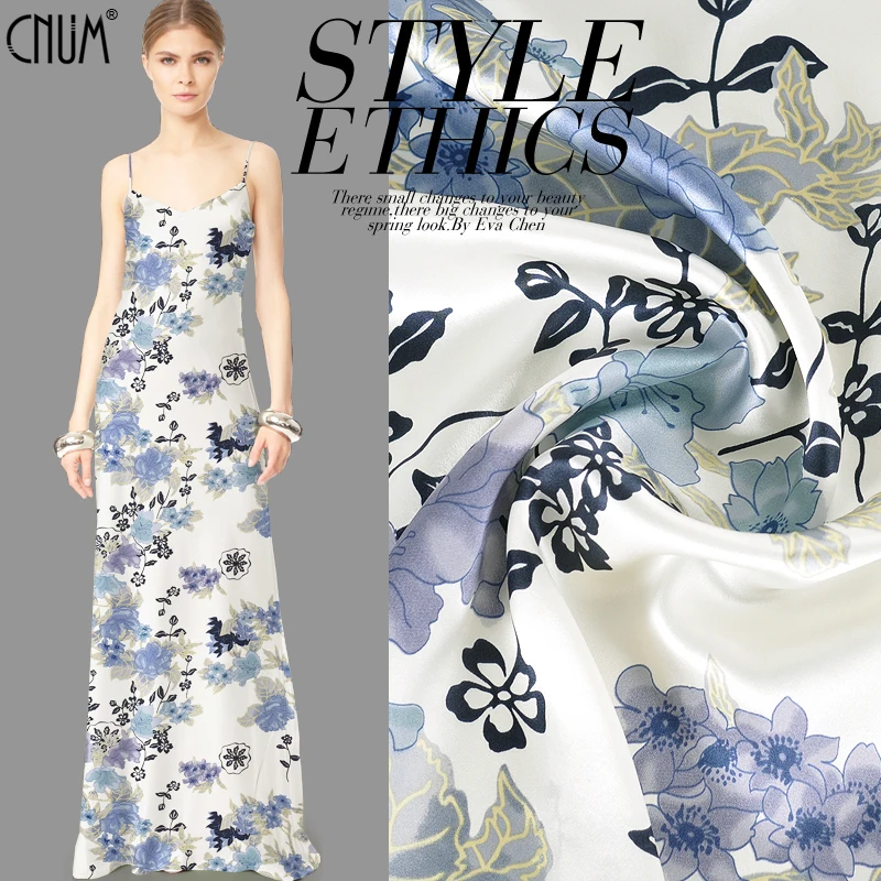 

Сатин CNUM SS076 из 100% натурального шелка/Цветы, Синий/шелковая ткань/ширина 16,5 ярдов, толщина мм/единица измерения