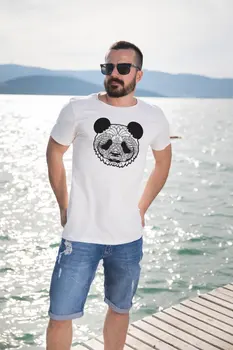 

Angemiel Wear Lineal Panda Cotton White Men 'S T-Shirt