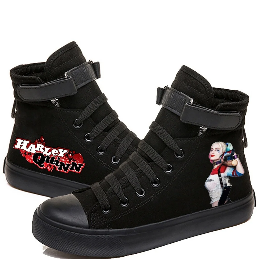 Черный Women Harley Quinn Printed High Top Canvas Shoes Cozy Sneakers - Цвет: Черный