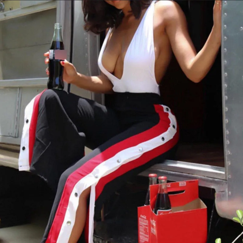 Women Cut off Split Side Long Pants Buttons Wide Leg Jogger Casual Fashion Trousers 2019 Summer Women Cut off Split Side Long Pants Buttons Wide Leg Jogger Casual Fashion Trousers 2019 Summer