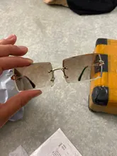 Viaje de moda de estilo sin montura anteojos para sol de Montañismo de moda pequeño rectángulo gafas de sol UV400 tonos para las mujeres de los hombres gafas
