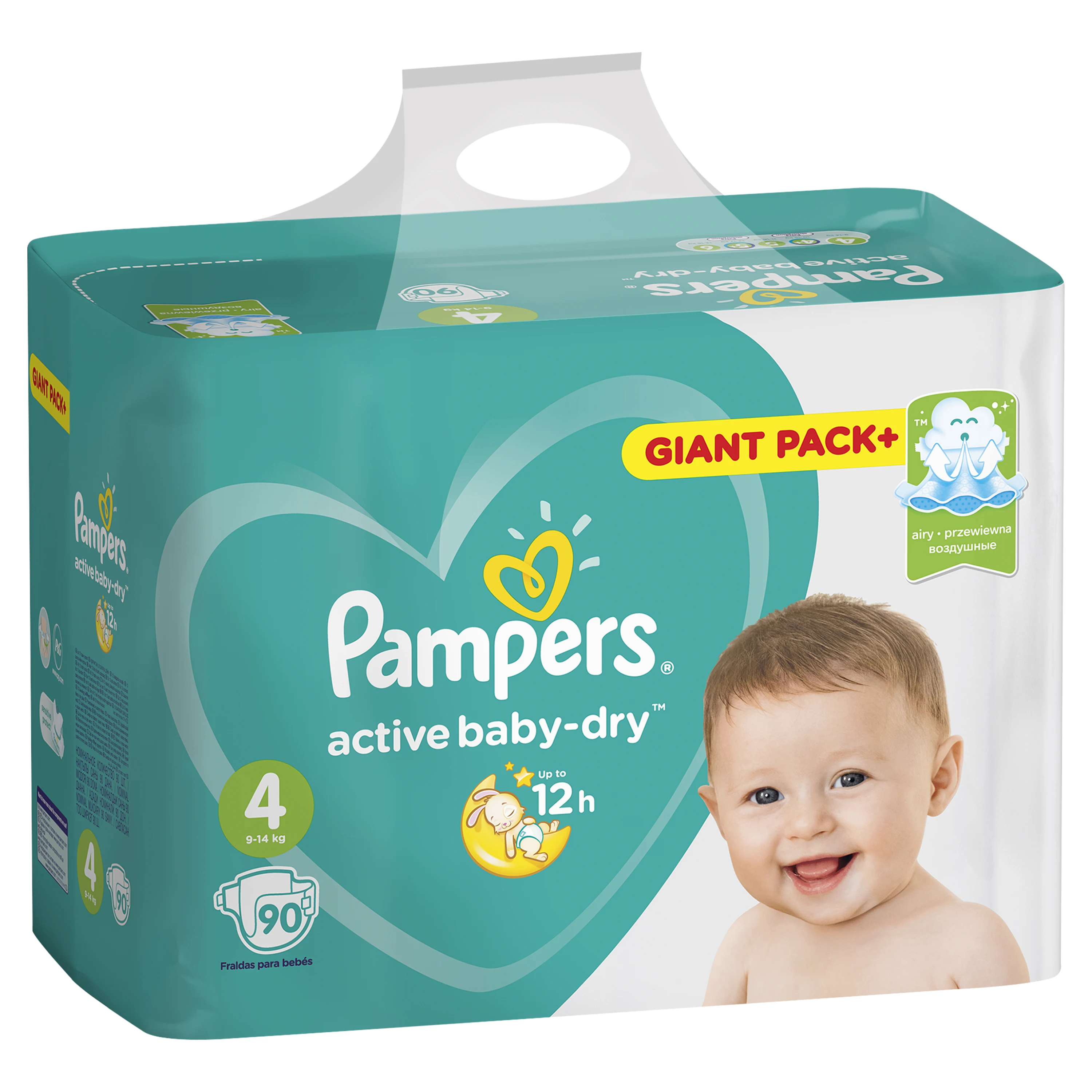 Подгузники Pampers Active Baby-Dry 9–14 кг, размер 4, 90шт