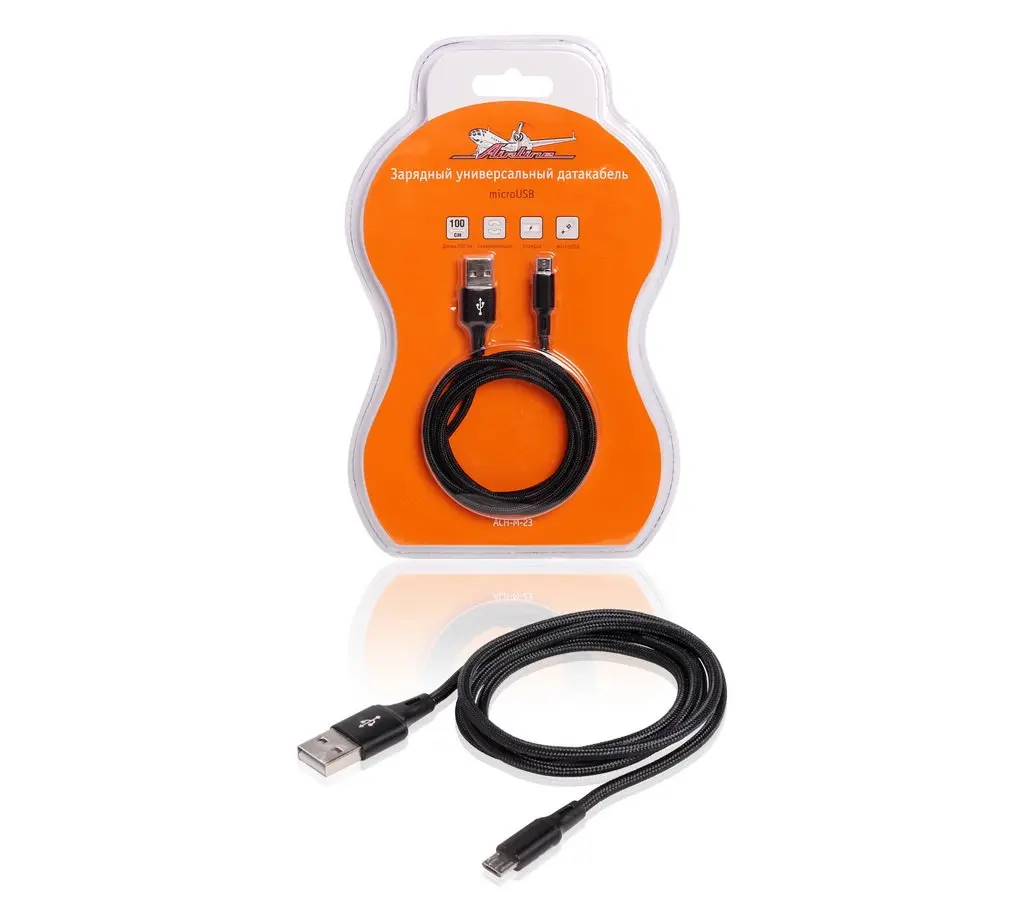 Зарядный универсальный датакабель microUSB нейлоновая оплётка AIRLINE ACH-M-23