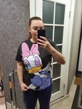 Black T-Shirt Daisy Duck Cartoon Print Sweet Women Cute Disney Fashion Tee-Tops Pullover