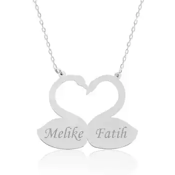 

KUTAYDAN 925 Sterling Silver Love Swans Plate Necklace
