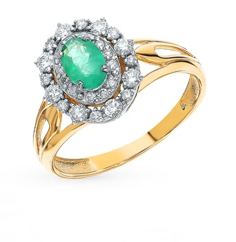 

Gold ring with emeralds and diamonds sunlight sample 585