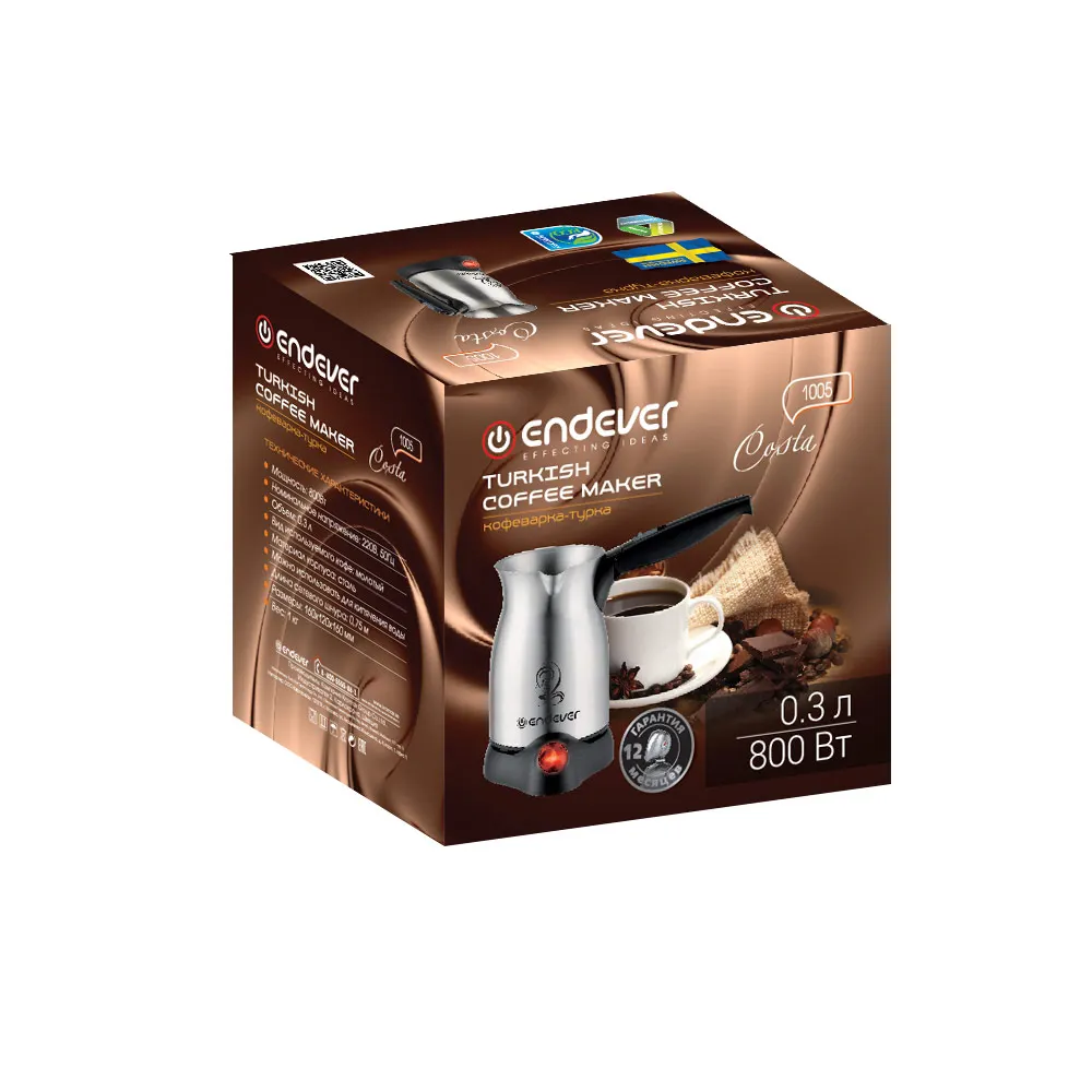 Кофеварка-турка Endever Endever Costa-1005(Мощность 800 Вт, нержавеющая сталь, объем 0,3 л, STRIX-контроллер