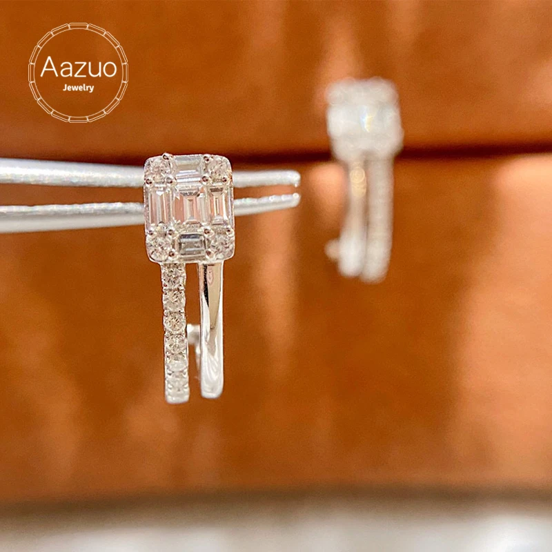 Aazuo Real 18K Pure Solid White Gold Real Natrual Diamonds Ladder Square Line Stud Earrings Gifted For Women Wedding Party Au750