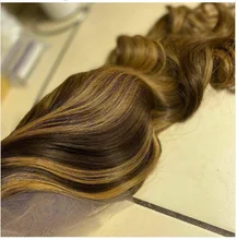 Pelucas de cabello humano brasileño no Remy, postizo de encaje Frontal, 13x4, Color miel