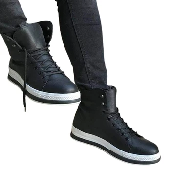 

Black color high quality 100% vegan leather men boots. Shoe boot, sneaker boot, chaussure boot, uomo boot, young man boots