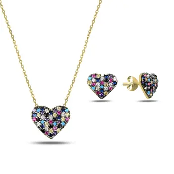 

Angemiel 925 Sterling Silver Mixed Color Zircon Stone Heart Set-Gold Plated