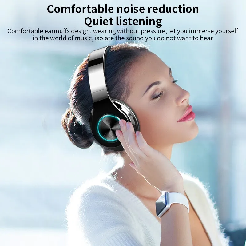 B39 LED Colorful Breathing Lights Portable Folding Built in FM Wireless Bluetooth Headphones With MIC Support TF Card Mp3 Player