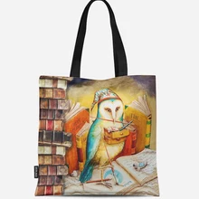 Многоразовая хозяйственная сумка эко женская сумка складная сумка для пляжа повседневное использование сумка на плечо Повседневная парусиновая с принтом совы