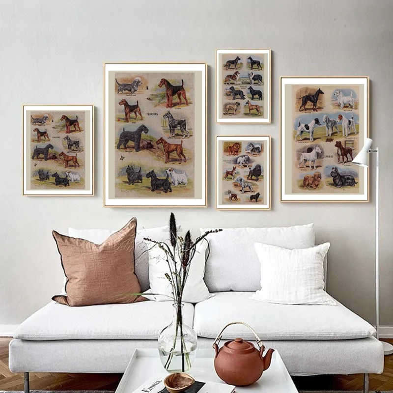 Dog Breeds Vintage Posters and Prints Animal Dogs Photo Retro Wall Art