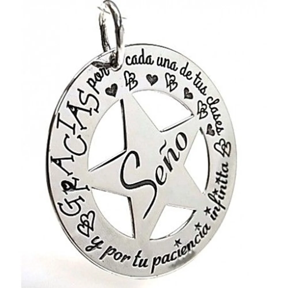 Minoplata Colgante estrella de Plata con mensaje para la seño precioso como regalo para tus maestras y profesoras