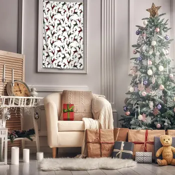 

Tapestry Plaid Pattern Flying Reindeers on Bright Background Christmas Decorating Theme Art Printed White Red Green