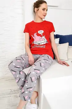 

Trend Alacati Style Women Red Printed Pajamas set ALC-X3979