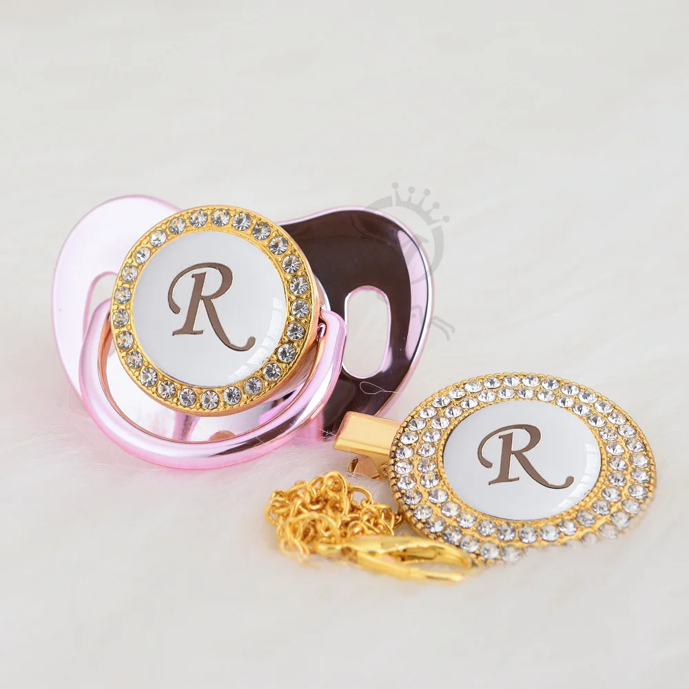 MIYOCAR имя инициалы буквы R Уникальный Серебряный bling соска и соска зажимы без БФА, силиконовый соска пустышка bling SGS LR-W