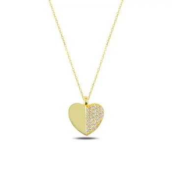 

Angemiel 925 Sterling Silver Zircon Heart Necklace-Gold Plated