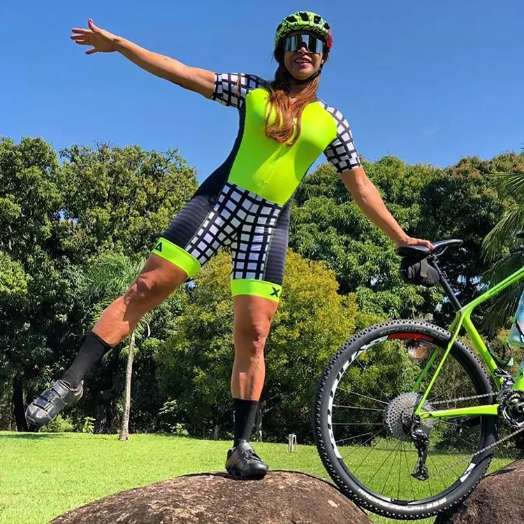 skinsuit 1 Xama для женщин профессиональный Велоспорт Джерси набор зеленый/черный и белый сетки плотно езда Одежда mtb дорожный велосипед гоночный костюм - Цвет: skinsuit 1
