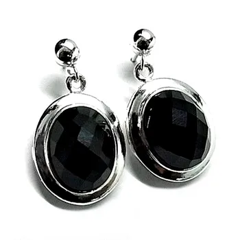 

Sterling silver earrings 925m long oval onyx stone [AB2538]