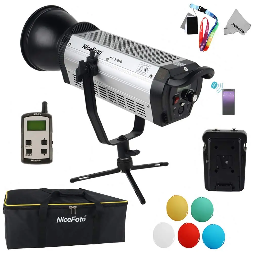 

NiceFoto HA-3300B Daylight Balanced LED Video COB Light CRI95&TLCI95+, 65200lux Bowens Mount 2.4G Remote & APP Bluetooth Control