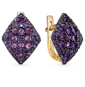 

Gold earrings with amethyst and cubic zirconia sunlight