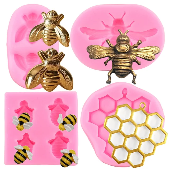 Lot De 3 Moules En Silicone Forme Nid D'abeille Et Abeille - Pour Chocolat, Bonbons, Décoration Gâteaux