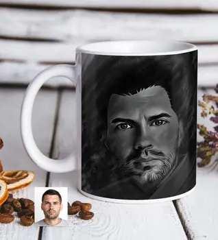 

Personalized Men 'S Charcoal Artistic Portrait Design White Mug Bardak-3