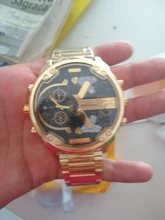 XFCS-reloj grande de acero dorado para hombre, de cuarzo, informal, con doble horario, Militar