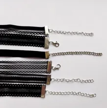 Yanqueens 6 unids/pack negro cuero con encaje gargantilla de tira de terciopelo Collar pares Collar Declaración de las mujeres joyería de Chocker