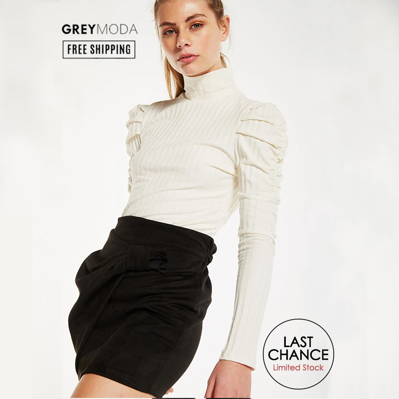 GREYMODA юбка антелина резиновая Талия галстук короткая Базовая Повседневная мода для зимы - Цвет: Black