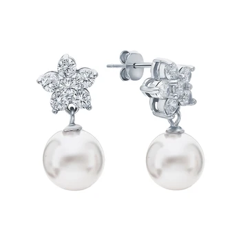 

Silver earrings with cubic zirconia and pearls imitation sunlight sample 925