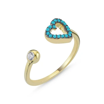 

KUTAYDAN Nano Turquoise Stone Adjustable Heart Ring 925 Sterling Silver