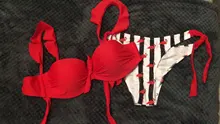 Bañador de banda con volantes de encaje a rayas para mujer, traje de baño de realce, conjunto de Bikini de copa de sujetador, traje de baño de corte alto, F72