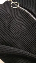 Suéter de punto con cremallera para mujer, jerseys de cuello alto, jerseys básicos de otoño e invierno, ropa negra ajustada para mujer 2021